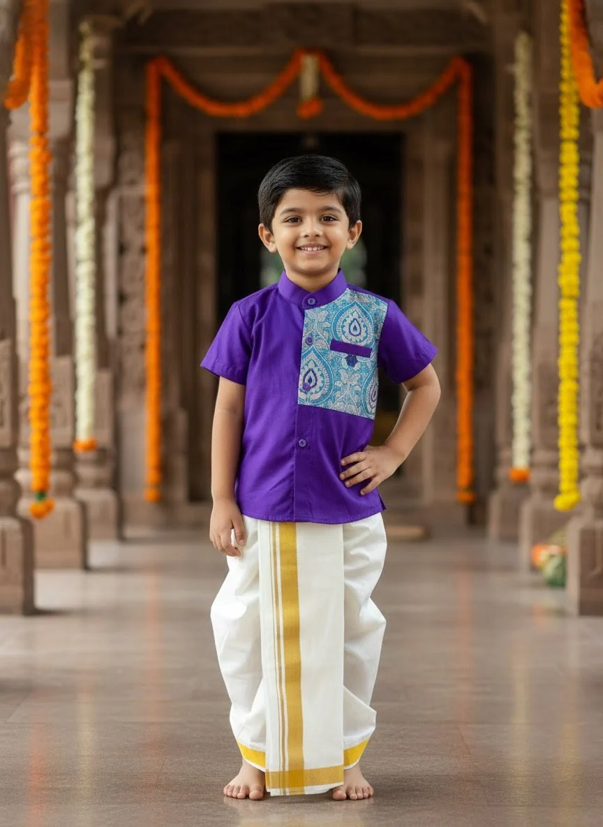 Voilet Blue Kurta Shirt & Vesti Set